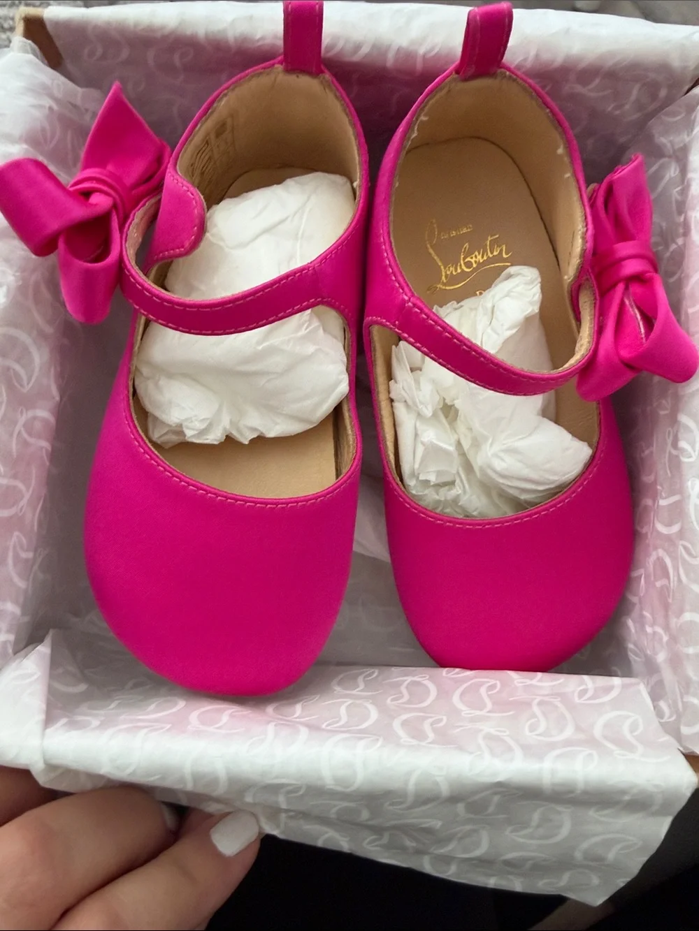 Christian Louboutin Hot Pink Bow Strap Mary Jane Kids Shoes